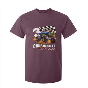 Monster Truck Birthday T Shirt For Kid Happy 3rd Bday Party 3 Years Old Boy TS02 Maroon Print Your Wear