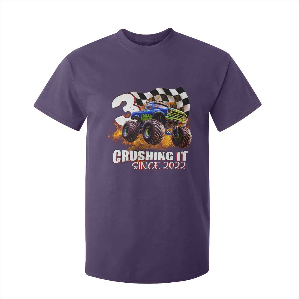 Monster Truck Birthday T Shirt For Kid Happy 3rd Bday Party 3 Years Old Boy TS02 Purple Print Your Wear