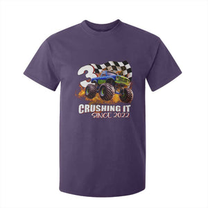 Monster Truck Birthday T Shirt For Kid Happy 3rd Bday Party 3 Years Old Boy TS02 Purple Print Your Wear
