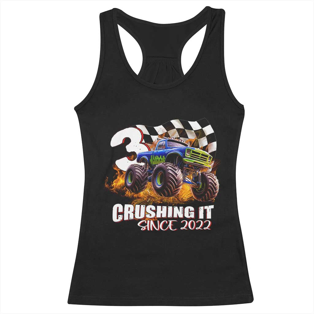 Monster Truck Birthday Racerback Tank Top Happy 3rd Bday Party 3 Years Old Boy TS02 Black Print Your Wear