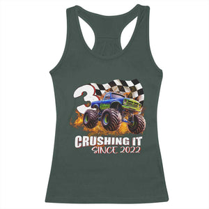 Monster Truck Birthday Racerback Tank Top Happy 3rd Bday Party 3 Years Old Boy TS02 Dark Forest Green Print Your Wear