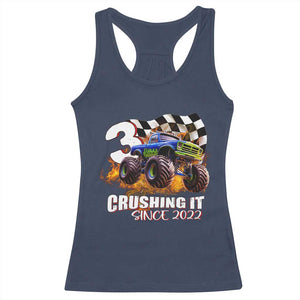 Monster Truck Birthday Racerback Tank Top Happy 3rd Bday Party 3 Years Old Boy TS02 Navy Print Your Wear