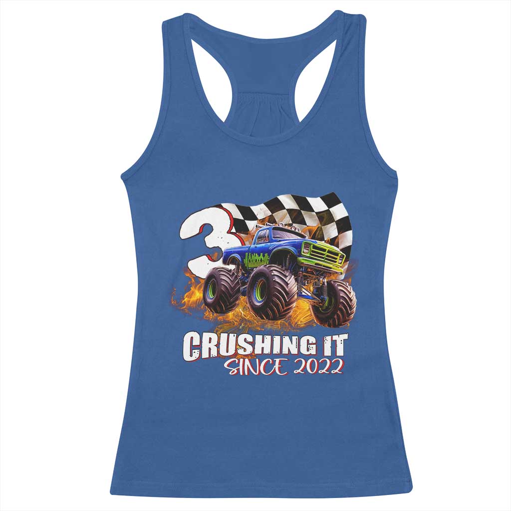 Monster Truck Birthday Racerback Tank Top Happy 3rd Bday Party 3 Years Old Boy TS02 Royal Blue Print Your Wear