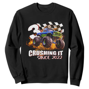 Monster Truck Birthday Sweatshirt Happy 3rd Bday Party 3 Years Old Boy TS02 Black Print Your Wear