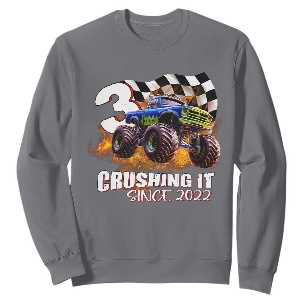 Monster Truck Birthday Sweatshirt Happy 3rd Bday Party 3 Years Old Boy TS02 Charcoal Print Your Wear