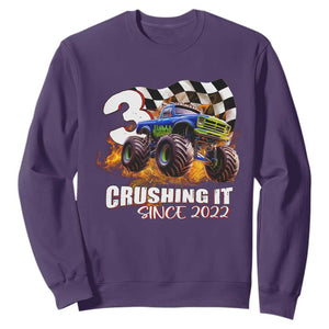 Monster Truck Birthday Sweatshirt Happy 3rd Bday Party 3 Years Old Boy TS02 Purple Print Your Wear