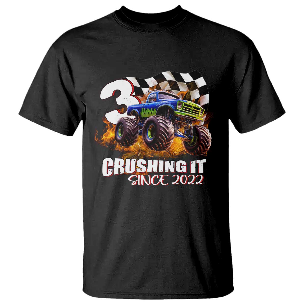 Monster Truck Birthday T Shirt Happy 3rd Bday Party 3 Years Old Boy TS02 Black Print Your Wear