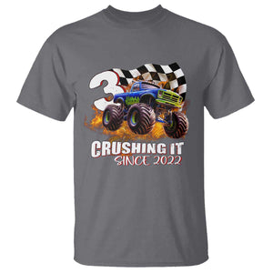 Monster Truck Birthday T Shirt Happy 3rd Bday Party 3 Years Old Boy TS02 Charcoal Print Your Wear