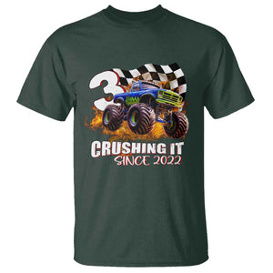 Monster Truck Birthday T Shirt Happy 3rd Bday Party 3 Years Old Boy TS02 Dark Forest Green Print Your Wear