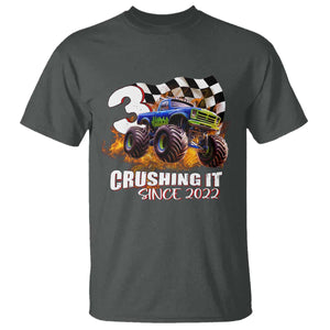 Monster Truck Birthday T Shirt Happy 3rd Bday Party 3 Years Old Boy TS02 Dark Heather Print Your Wear