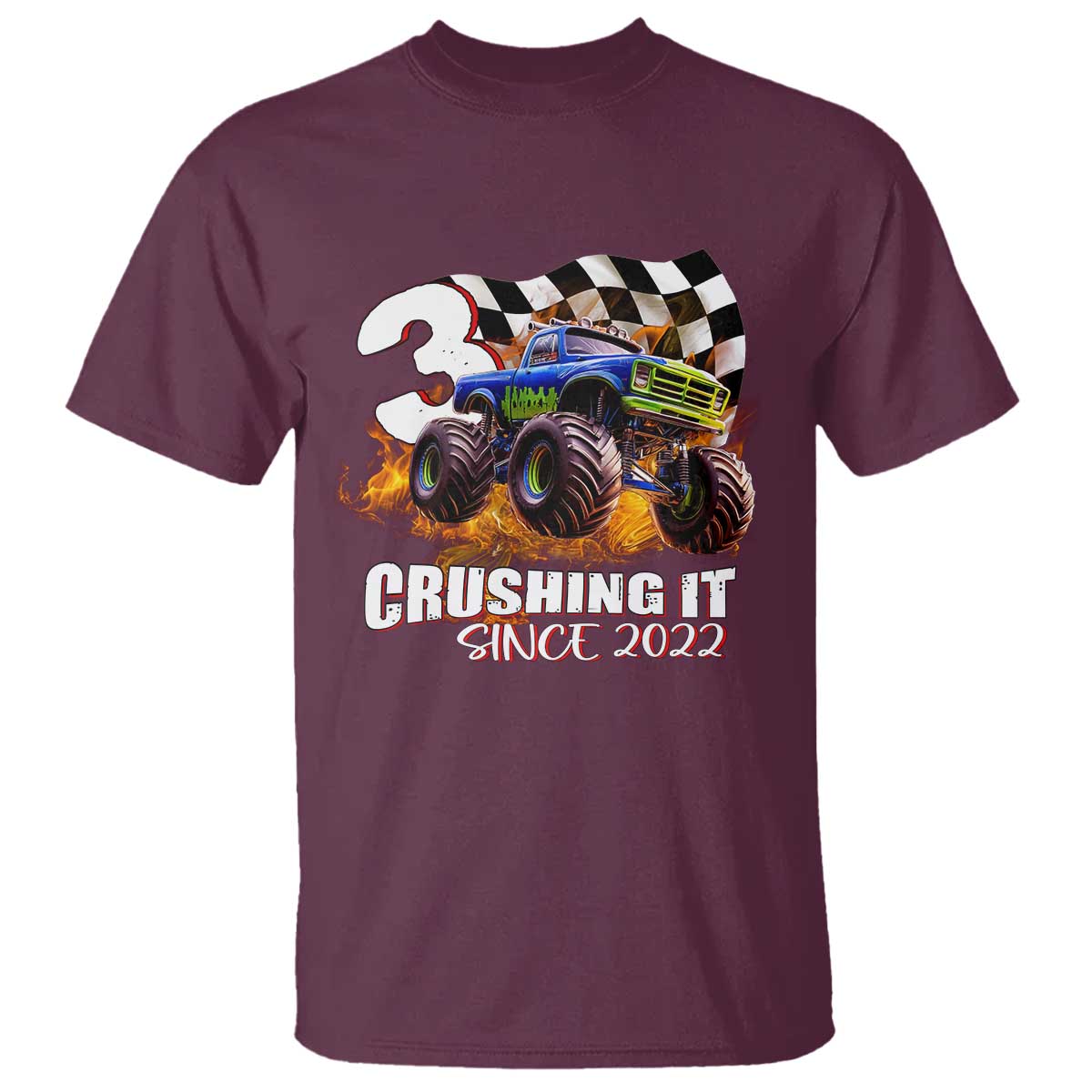 Monster Truck Birthday T Shirt Happy 3rd Bday Party 3 Years Old Boy TS02 Maroon Print Your Wear