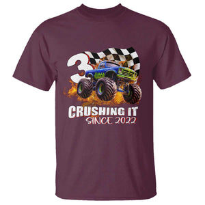 Monster Truck Birthday T Shirt Happy 3rd Bday Party 3 Years Old Boy TS02 Maroon Print Your Wear