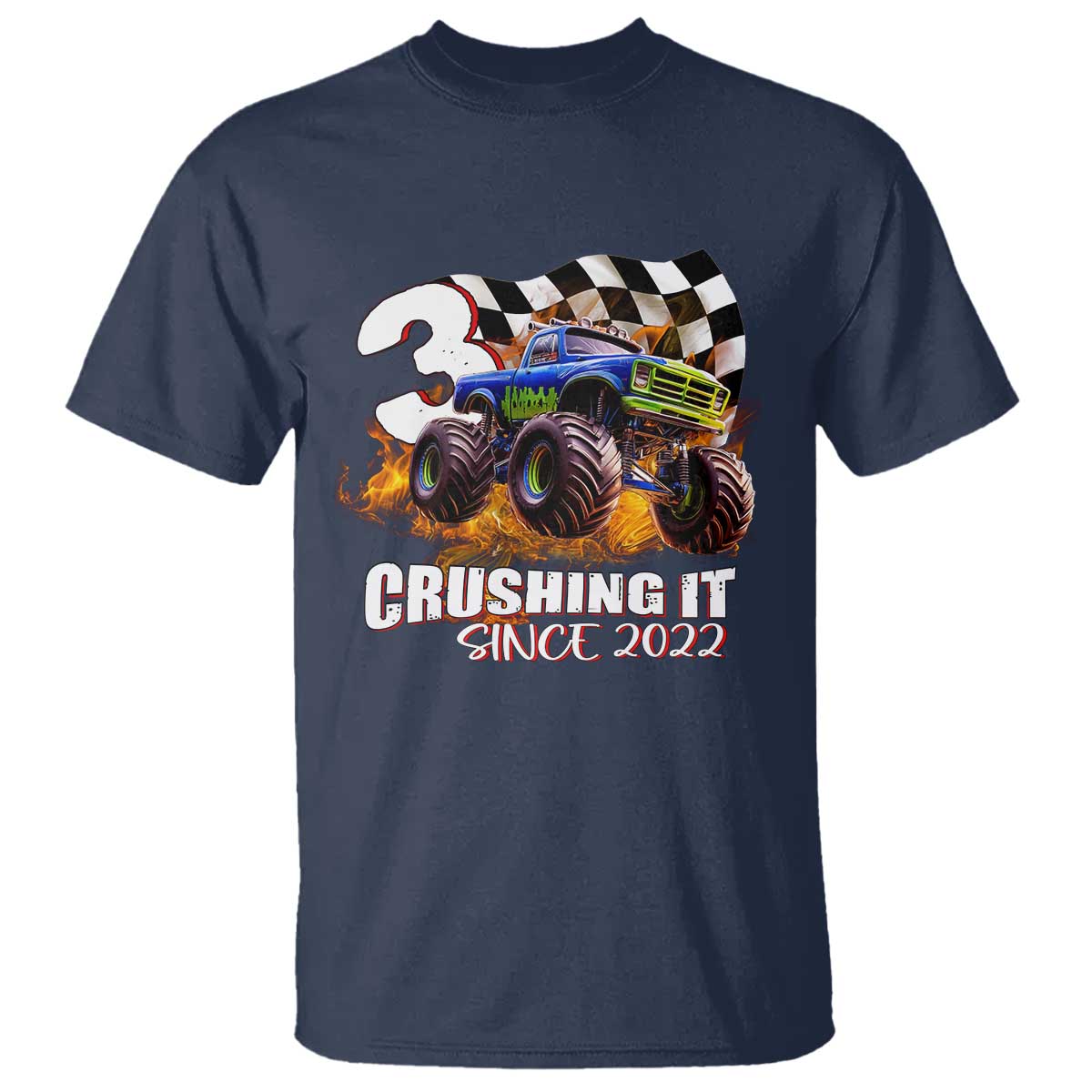 Monster Truck Birthday T Shirt Happy 3rd Bday Party 3 Years Old Boy TS02 Navy Print Your Wear
