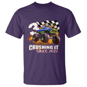 Monster Truck Birthday T Shirt Happy 3rd Bday Party 3 Years Old Boy TS02 Purple Print Your Wear