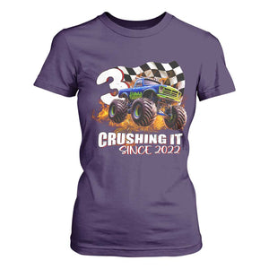 Monster Truck Birthday T Shirt For Women Happy 3rd Bday Party 3 Years Old Boy TS02 Purple Print Your Wear