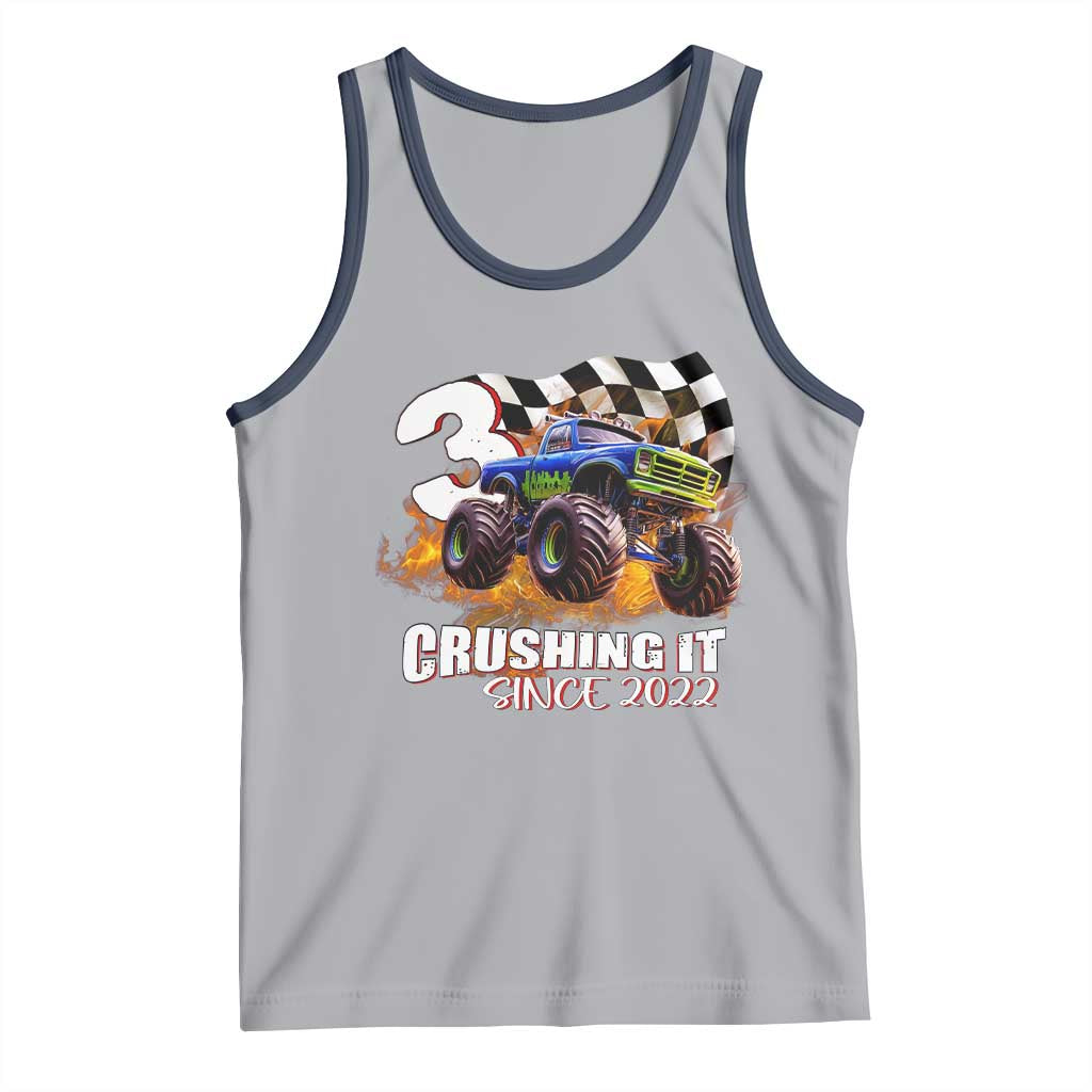 Monster Truck Birthday Tank Top Happy 3rd Bday Party 3 Years Old Boy TS02 Athletic Heather Navy Print Your Wear