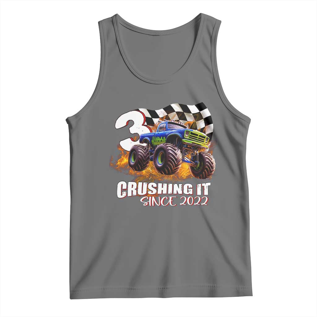Monster Truck Birthday Tank Top Happy 3rd Bday Party 3 Years Old Boy TS02 Black Heather Print Your Wear