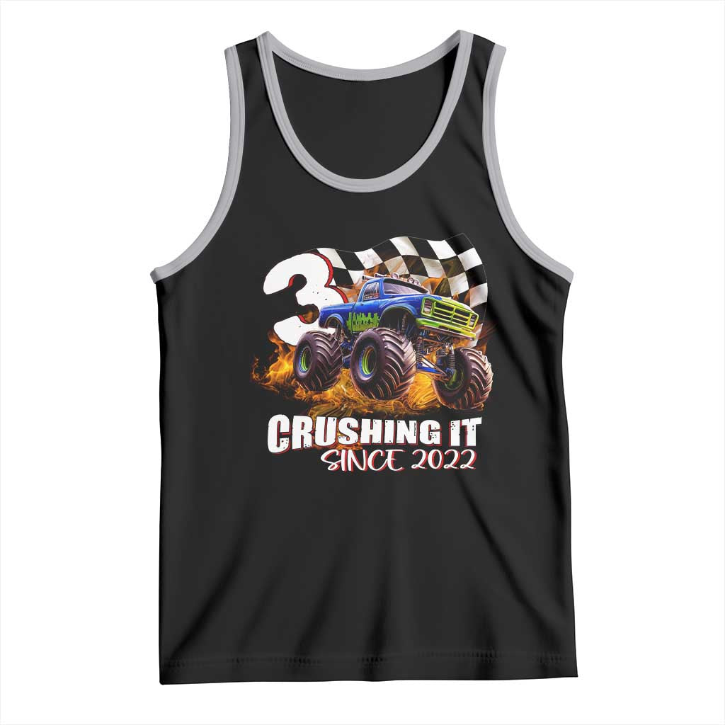 Monster Truck Birthday Tank Top Happy 3rd Bday Party 3 Years Old Boy TS02 Black Athletic Heather Print Your Wear