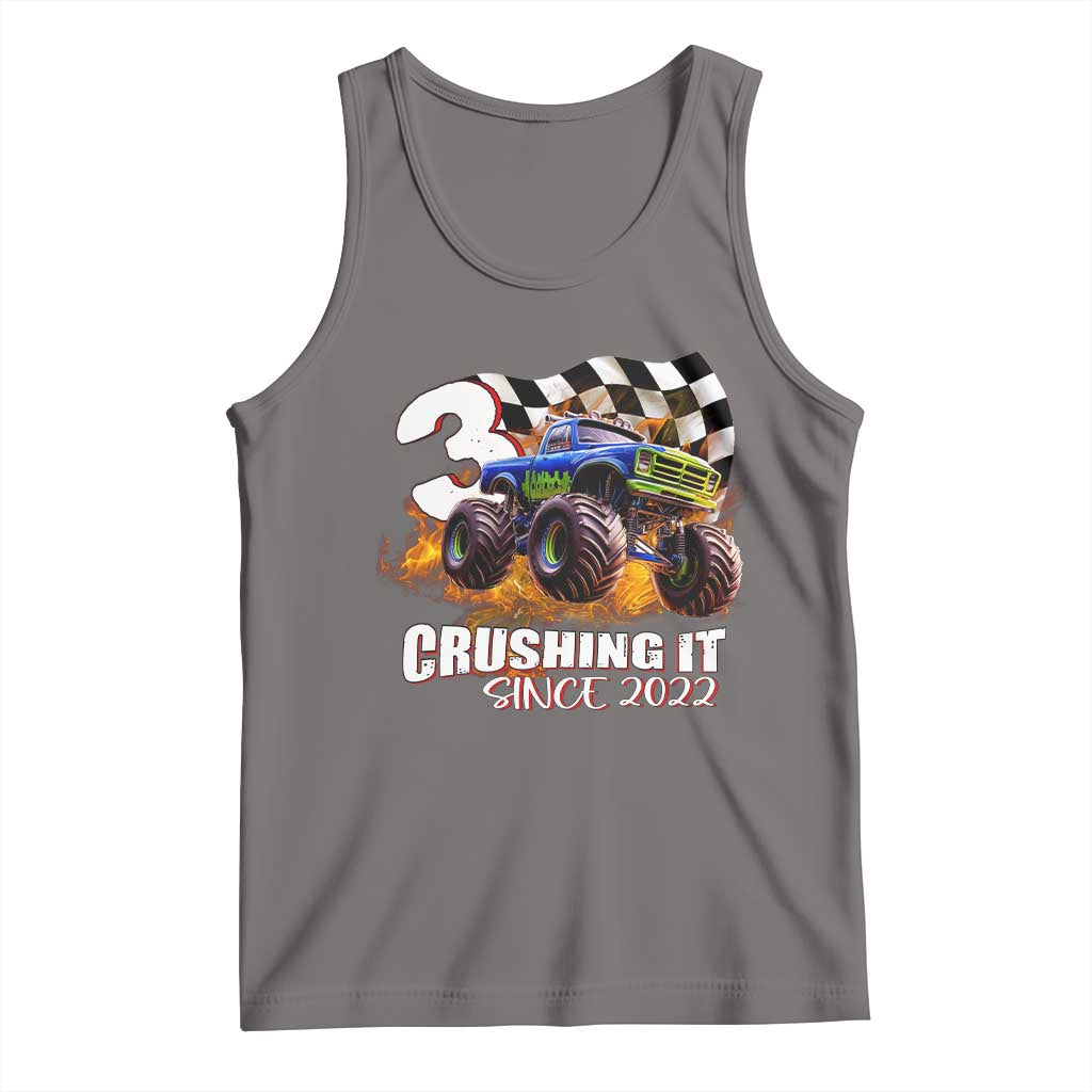 Monster Truck Birthday Tank Top Happy 3rd Bday Party 3 Years Old Boy TS02 Deep Heather Print Your Wear