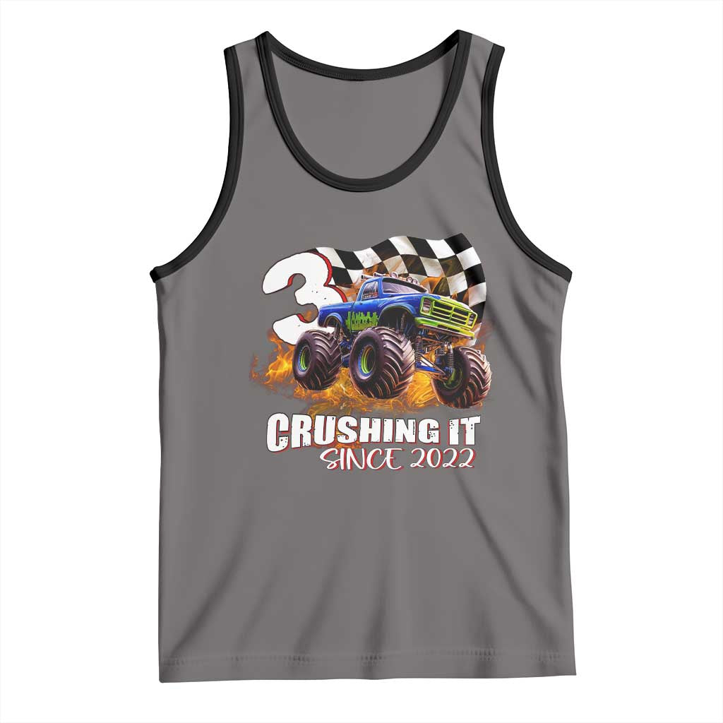 Monster Truck Birthday Tank Top Happy 3rd Bday Party 3 Years Old Boy TS02 Deep Heather Black Print Your Wear