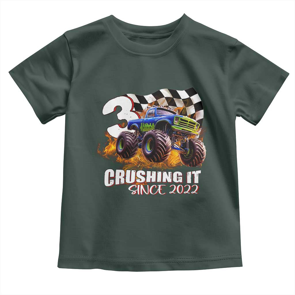 Monster Truck Birthday Toddler T Shirt Happy 3rd Bday Party 3 Years Old Boy TS02 Dark Forest Green Print Your Wear