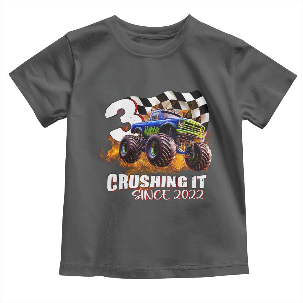 Monster Truck Birthday Toddler T Shirt Happy 3rd Bday Party 3 Years Old Boy TS02 Dark Heather Print Your Wear