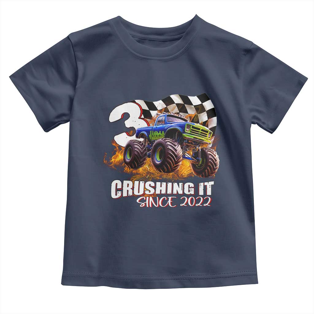 Monster Truck Birthday Toddler T Shirt Happy 3rd Bday Party 3 Years Old Boy TS02 Navy Print Your Wear