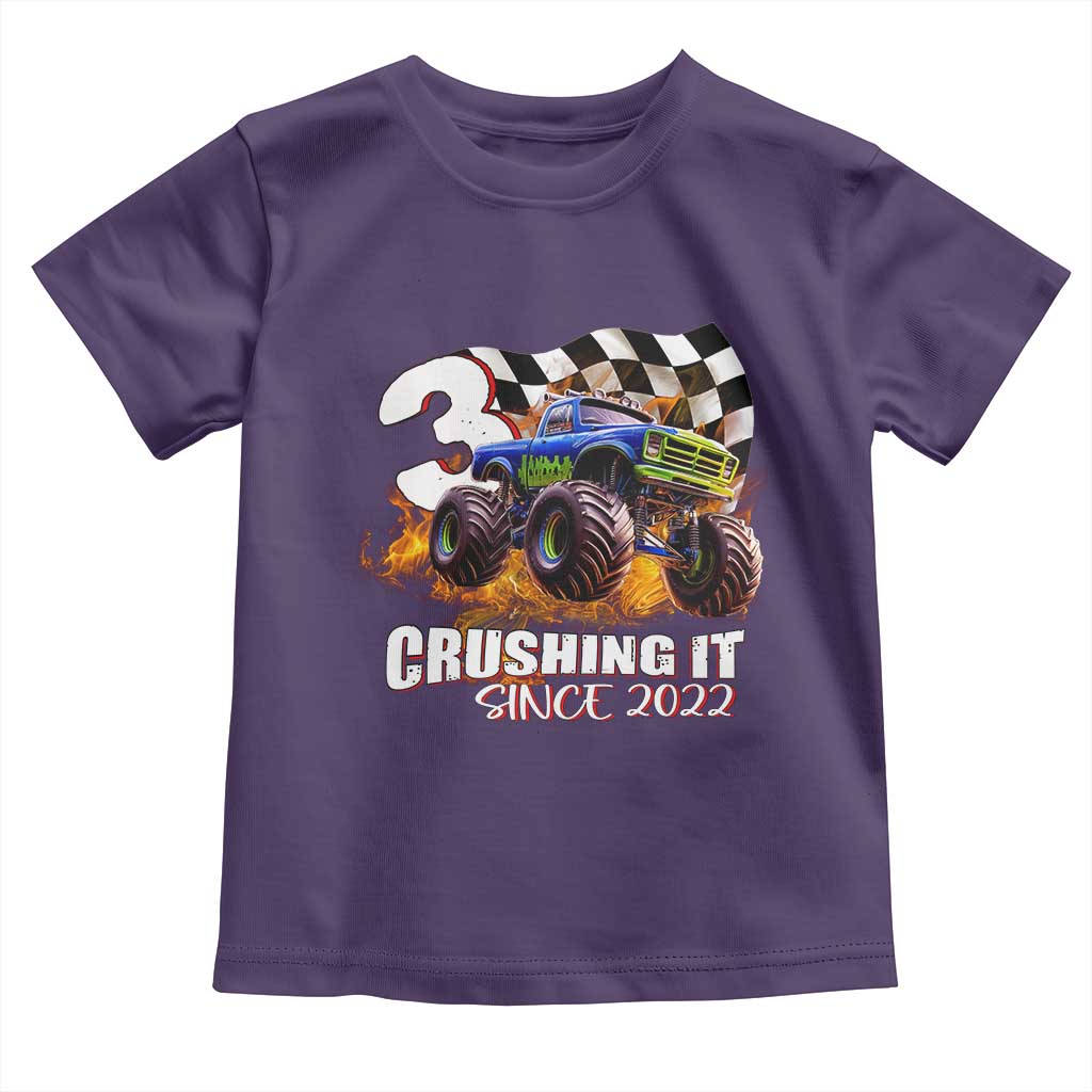 Monster Truck Birthday Toddler T Shirt Happy 3rd Bday Party 3 Years Old Boy TS02 Purple Print Your Wear