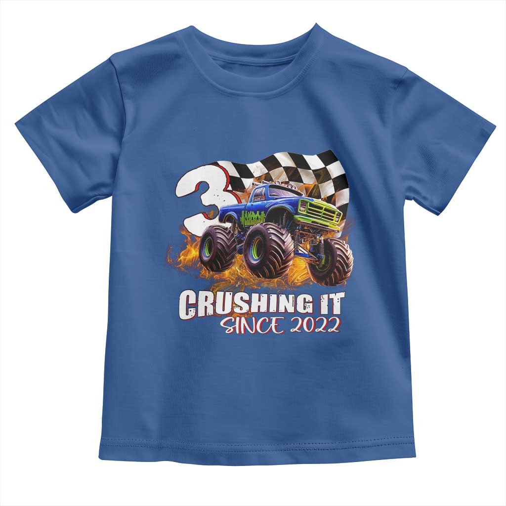 Monster Truck Birthday Toddler T Shirt Happy 3rd Bday Party 3 Years Old Boy TS02 Royal Blue Print Your Wear