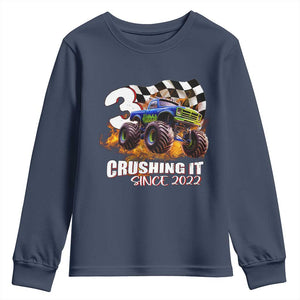 Monster Truck Birthday Youth Sweatshirt Happy 3rd Bday Party 3 Years Old Boy TS02 Navy Print Your Wear