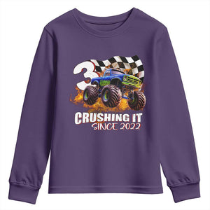 Monster Truck Birthday Youth Sweatshirt Happy 3rd Bday Party 3 Years Old Boy TS02 Purple Print Your Wear