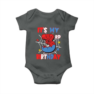 Spider Birthday Baby Onesie It's My 3rd Bday Party 3 Years Old Boy TS02 Dark Heather Print Your Wear