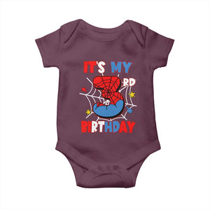 Spider Birthday Baby Onesie It's My 3rd Bday Party 3 Years Old Boy TS02 Maroon Print Your Wear