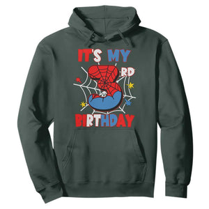 Spider Birthday Hoodie It's My 3rd Bday Party 3 Years Old Boy TS02 Dark Forest Green Print Your Wear