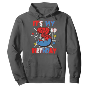 Spider Birthday Hoodie It's My 3rd Bday Party 3 Years Old Boy TS02 Dark Heather Print Your Wear