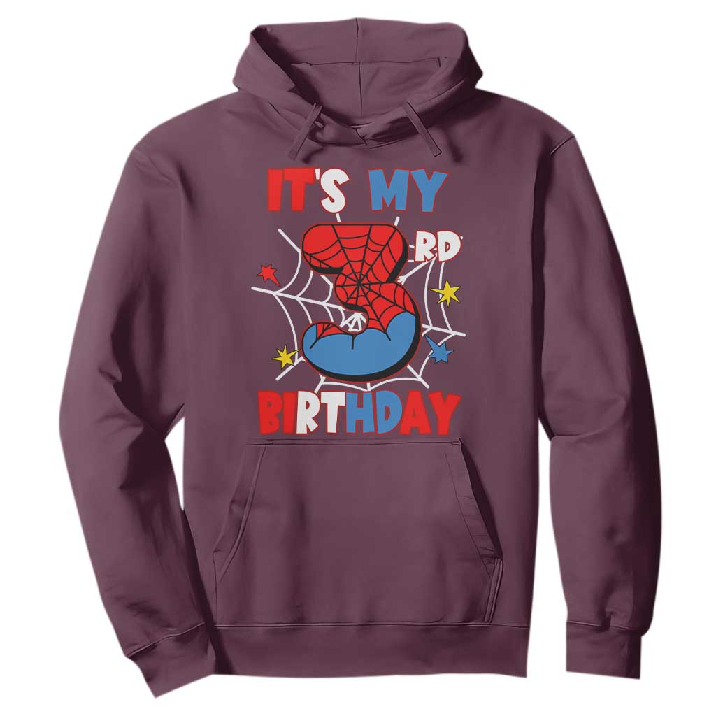 Spider Birthday Hoodie It's My 3rd Bday Party 3 Years Old Boy TS02 Maroon Print Your Wear