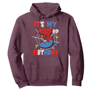 Spider Birthday Hoodie It's My 3rd Bday Party 3 Years Old Boy TS02 Maroon Print Your Wear
