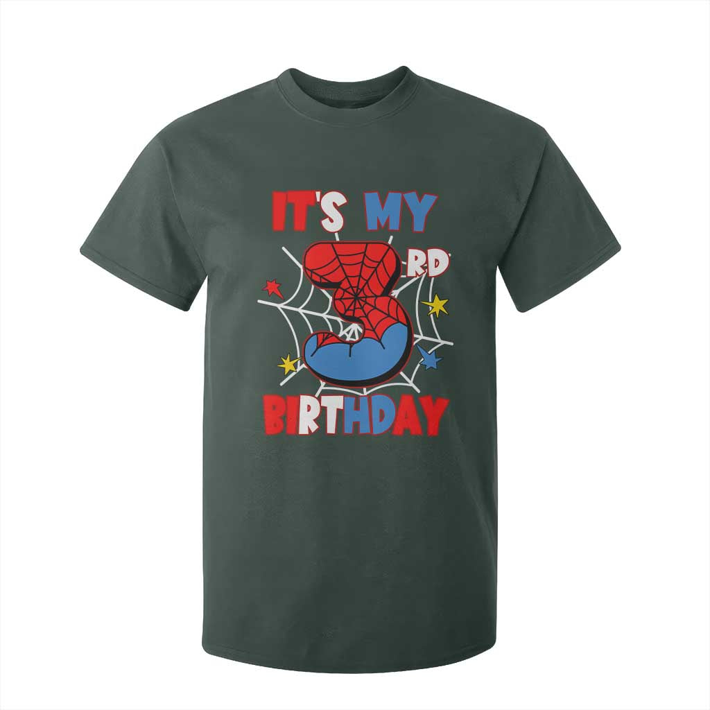 Spider Birthday T Shirt For Kid It's My 3rd Bday Party 3 Years Old Boy TS02 Dark Forest Green Print Your Wear