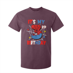 Spider Birthday T Shirt For Kid It's My 3rd Bday Party 3 Years Old Boy TS02 Maroon Print Your Wear