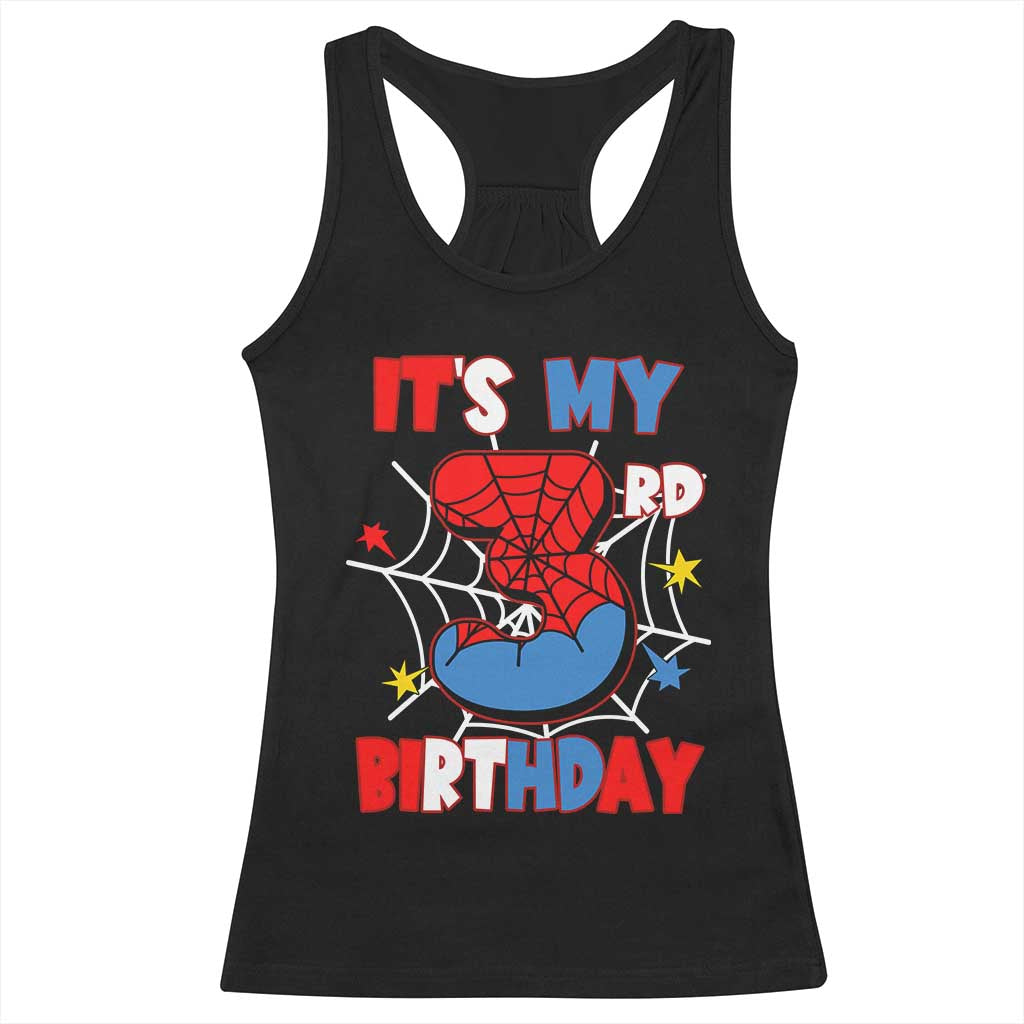 Spider Birthday Racerback Tank Top It's My 3rd Bday Party 3 Years Old Boy TS02 Black Print Your Wear