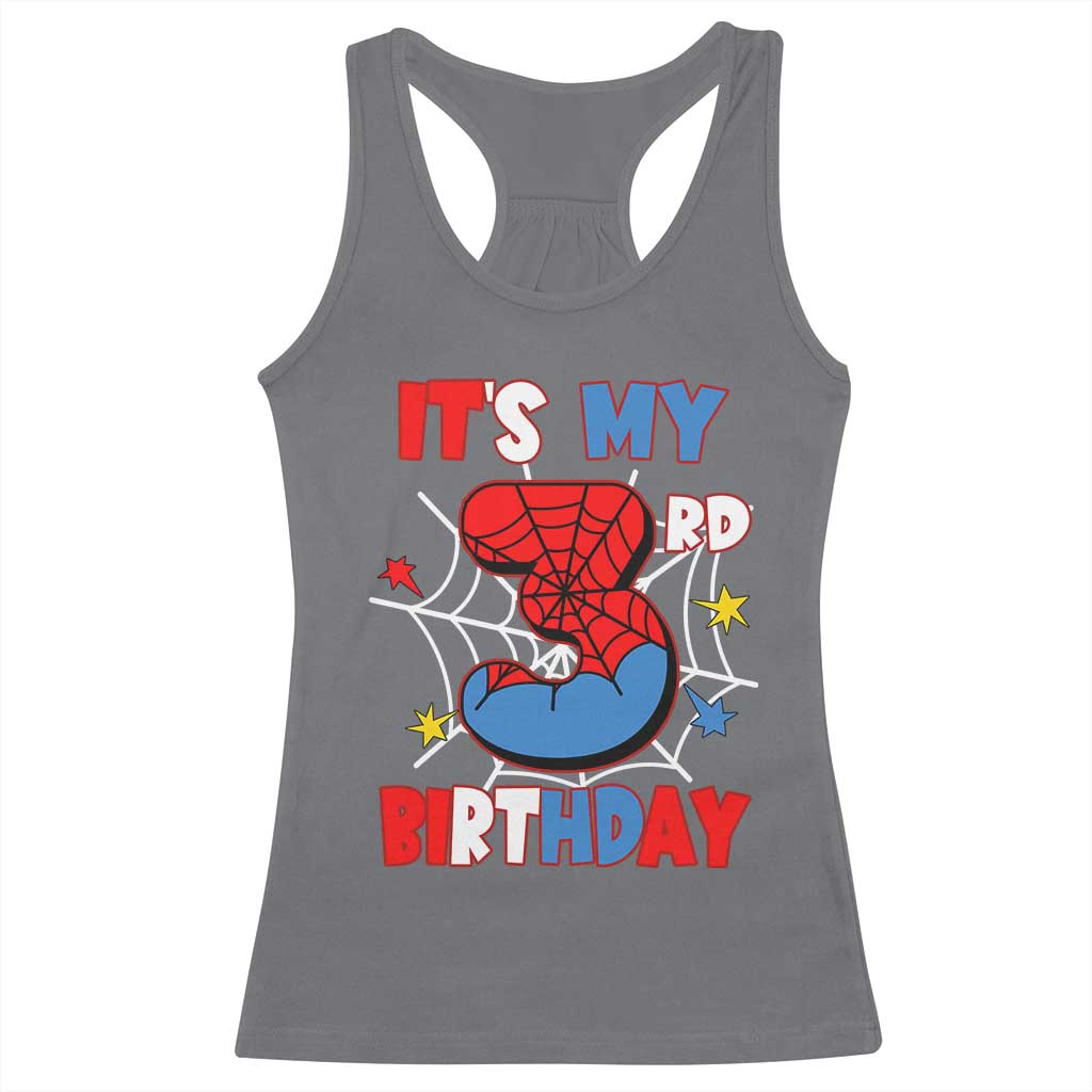 Spider Birthday Racerback Tank Top It's My 3rd Bday Party 3 Years Old Boy TS02 Charcoal Print Your Wear