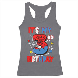 Spider Birthday Racerback Tank Top It's My 3rd Bday Party 3 Years Old Boy TS02 Charcoal Print Your Wear