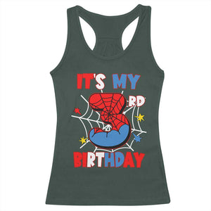 Spider Birthday Racerback Tank Top It's My 3rd Bday Party 3 Years Old Boy TS02 Dark Forest Green Print Your Wear