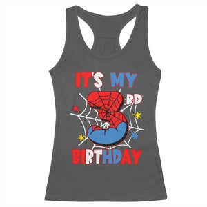 Spider Birthday Racerback Tank Top It's My 3rd Bday Party 3 Years Old Boy TS02 Dark Heather Print Your Wear