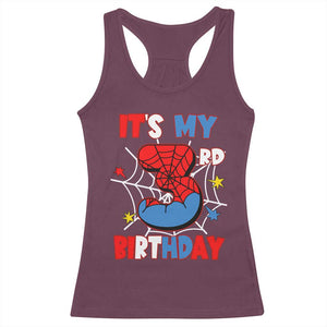 Spider Birthday Racerback Tank Top It's My 3rd Bday Party 3 Years Old Boy TS02 Maroon Print Your Wear