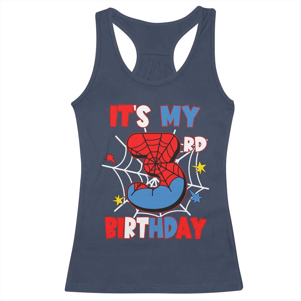 Spider Birthday Racerback Tank Top It's My 3rd Bday Party 3 Years Old Boy TS02 Navy Print Your Wear