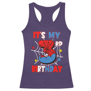 Spider Birthday Racerback Tank Top It's My 3rd Bday Party 3 Years Old Boy TS02 Purple Print Your Wear