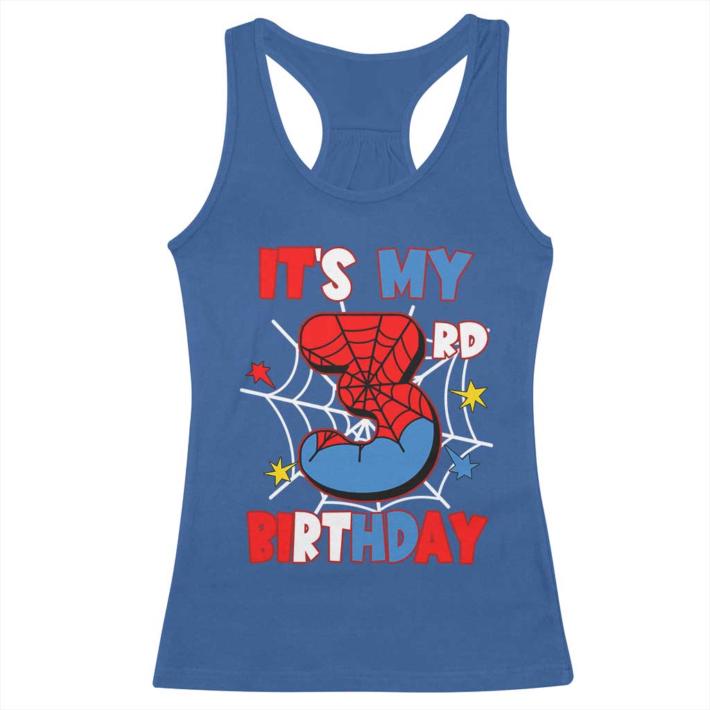 Spider Birthday Racerback Tank Top It's My 3rd Bday Party 3 Years Old Boy TS02 Royal Blue Print Your Wear
