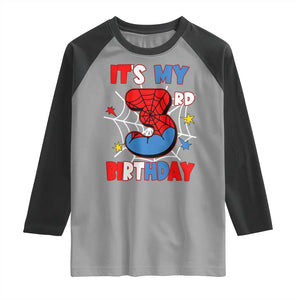 Spider Birthday Raglan Shirt It's My 3rd Bday Party 3 Years Old Boy TS02 Sport Gray Black Print Your Wear