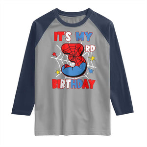 Spider Birthday Raglan Shirt It's My 3rd Bday Party 3 Years Old Boy TS02 Sport Gray Navy Print Your Wear